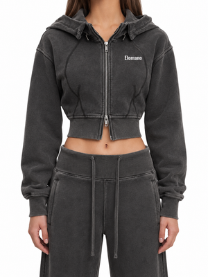 Vintage Washed Cropped Fleece Hoodie