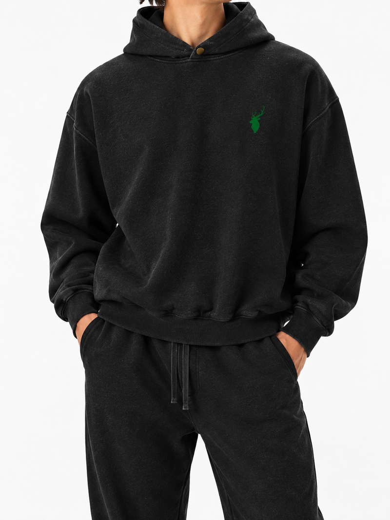 Frayed Enzyme Washed Fleece Hoodie
