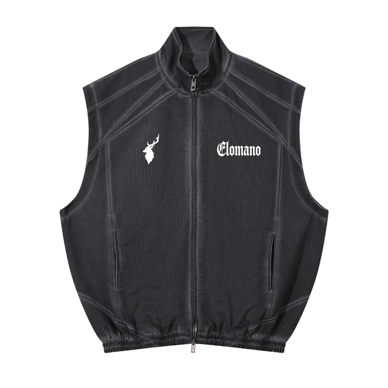 Unisex Vintage Wash Mesh Full-Zip Vest