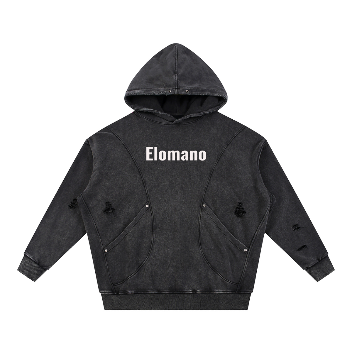 Snow Washed Distressed Panel Pocket Hoodie