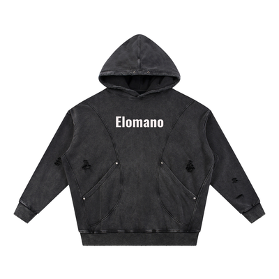 Snow Washed Distressed Panel Pocket Hoodie