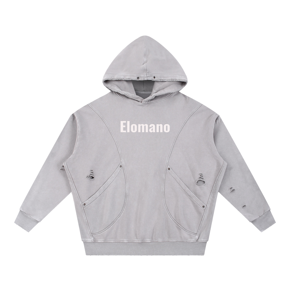 Snow Washed Distressed Panel Pocket Hoodie