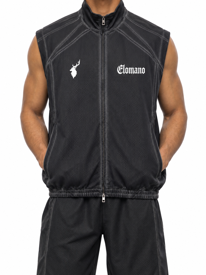 Unisex Vintage Wash Mesh Full-Zip Vest