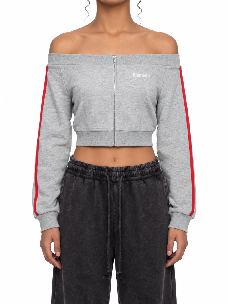 Women's Off-Shoulder Full Zip Hoodie