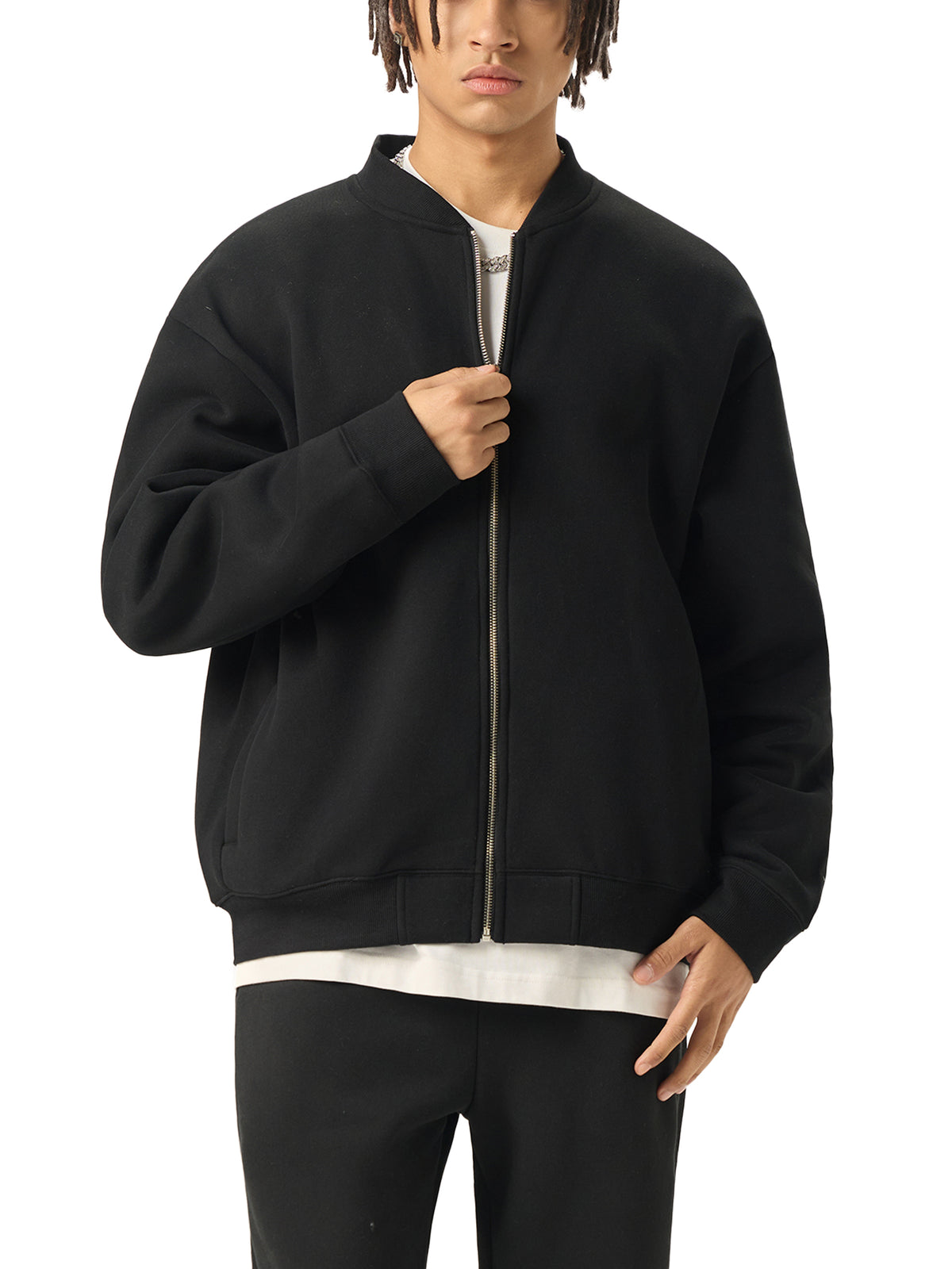 Essential Zip-Up Fleeced Varsity Jacket