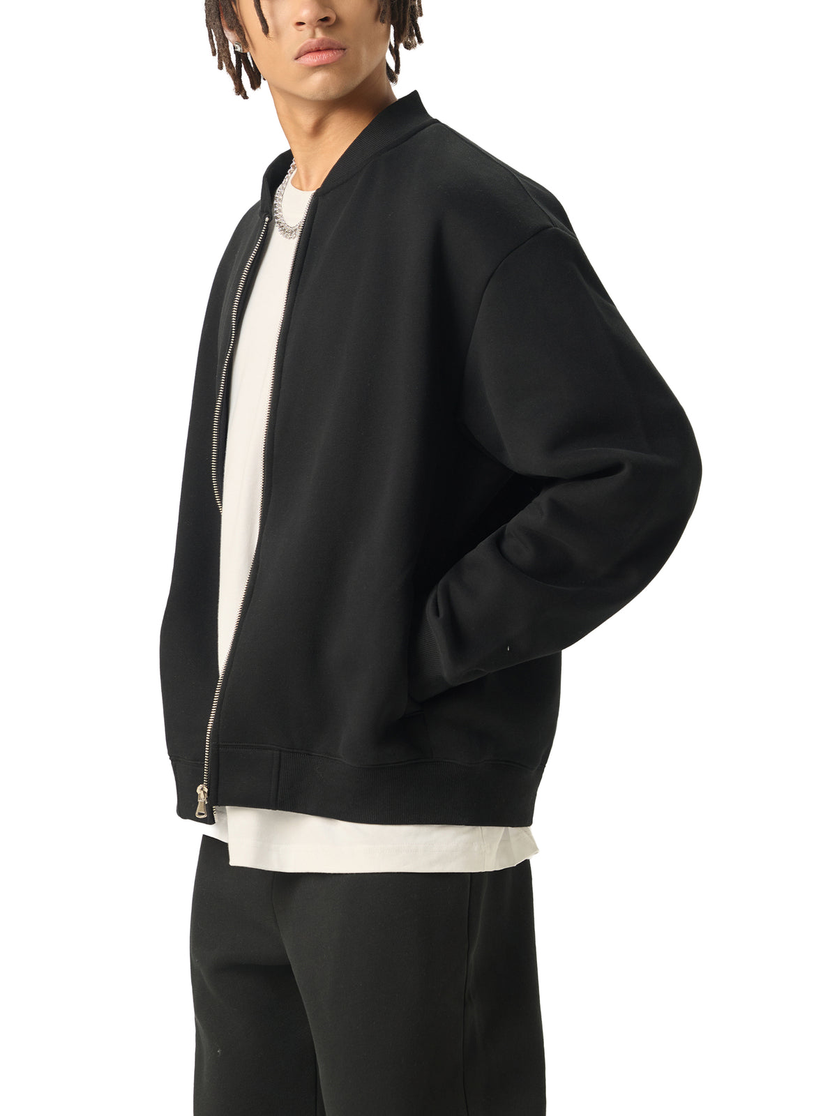 Essential Zip-Up Fleeced Varsity Jacket