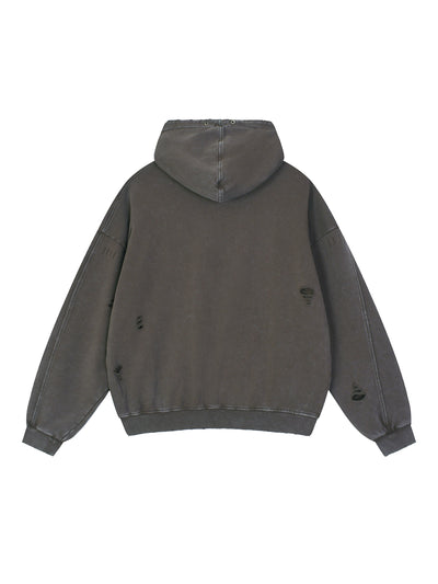 Snow Washed Distressed Panel Pocket Hoodie