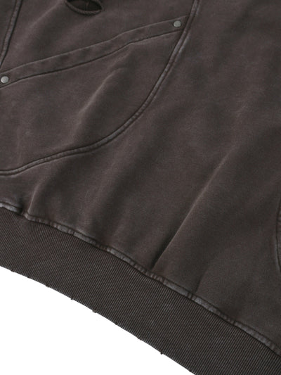 Snow Washed Distressed Panel Pocket Hoodie