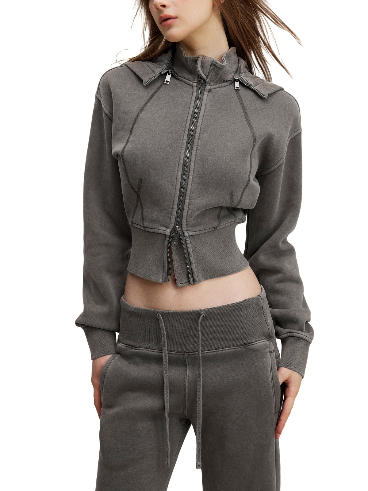 Vintage Washed Cropped Fleece Hoodie